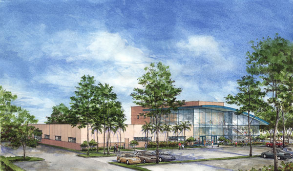 Rendering - Palm Harbor Library, watercolor rendering